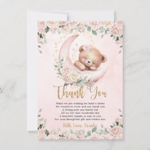 Carte De Remerciements Cute Ours En Teddy Blush Rose Floral Baby shower F