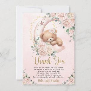 Carte De Remerciements Cute Ours En Teddy Blush Rose Floral Baby shower F