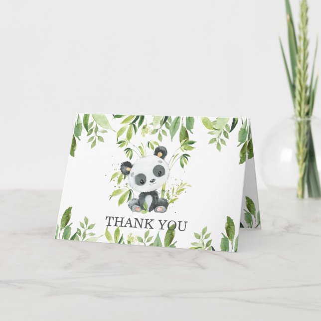 Carte De Remerciements Cute Panda Baby shower vert genre neutre (Devant)