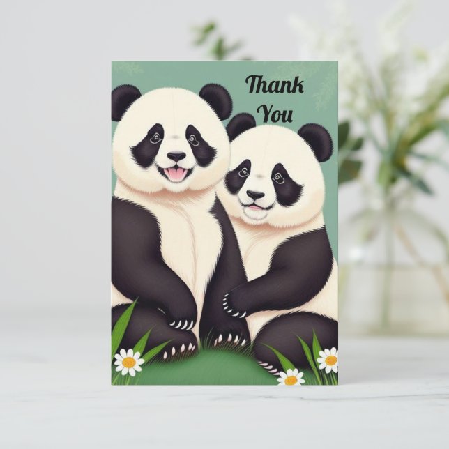 Carte De Remerciements Cute Panda Couple (Debout devant)