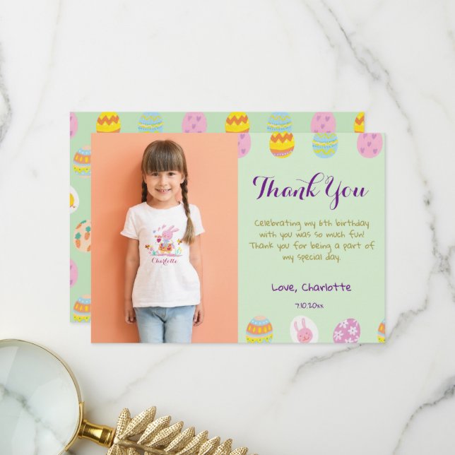 Carte De Remerciements Cute Pastel Green Eggs Anniversaire de enfant Phot (Devant/Arrière en situation)