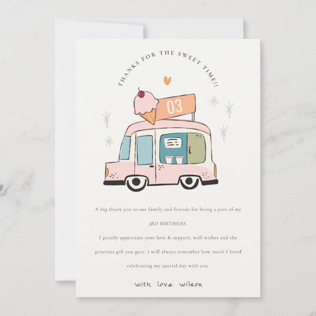Carte De Remerciements Cute Pastel Sweet Time Glace Cream Camion Annivers (Devant)