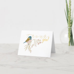 Carte De Remerciements Cute Pink Gold Chickadee Bird Floral Hearts Print 