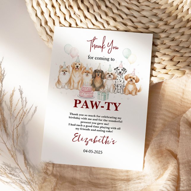 Carte De Remerciements Cute Puppy Dog Boy 1st Birthday | Pawty Time First (Cute Puppy Dog Boy 1st Birthday | Pawty Time First Thank You Card
)