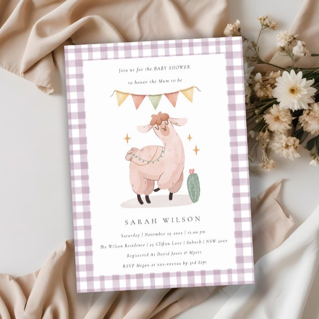 Carte De Remerciements Cute Purple Cactus Boho Llama Baby shower Invitati (Créateur téléchargé)