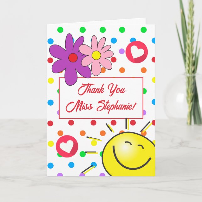Carte De Remerciements Cute Rainbow Polka Dot Sunshine Enseignant (Devant)