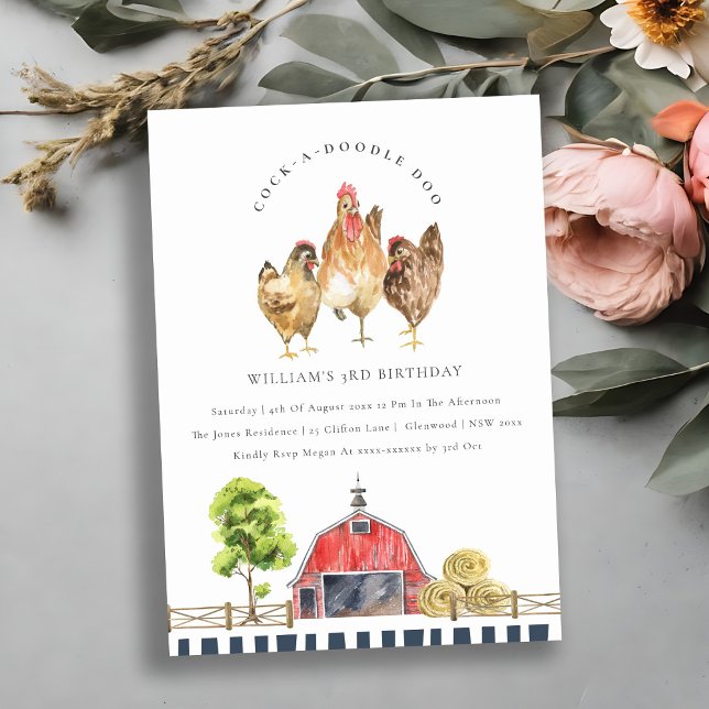 Carte De Remerciements Cute Red Grange Poulet Anniversaire de enfant Invi (Créateur téléchargé)