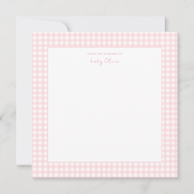 Carte De Remerciements Cute Rose et blanc en vichy Carré Baby Girl (Devant)