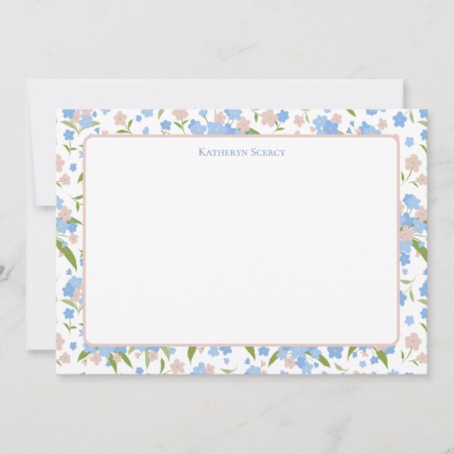 Carte De Remerciements Cute rose et bleu Floral Personnalisé Stationnel (Devant)