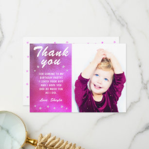 Carte De Remerciements Cute Rose Star Metallly Girly Photo Anniversaire