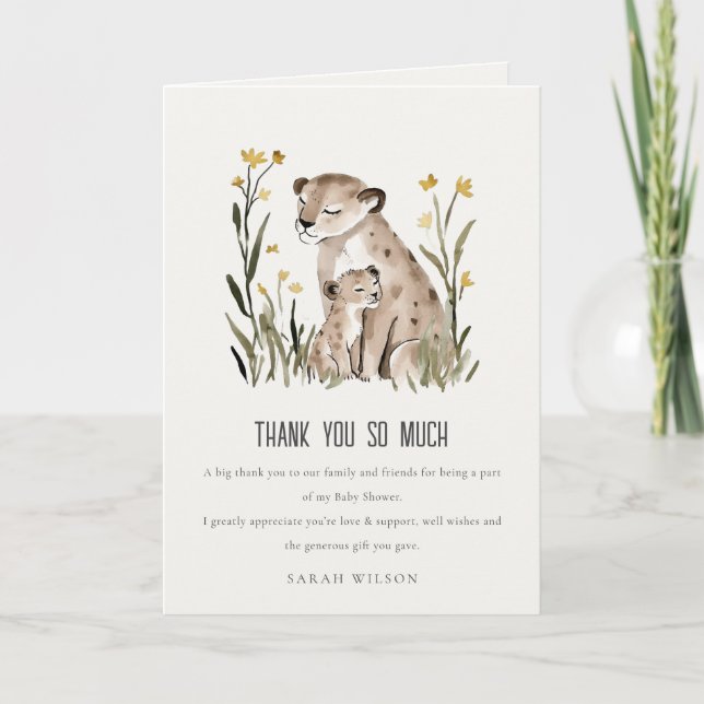 Carte De Remerciements Cute Rustic Mum and Baby Tiger Foliage Baby Shower (Devant)