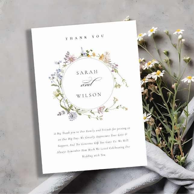Carte De Remerciements Cute Rustique Jaune Pré Floral Mariage Wreath (Créateur téléchargé)