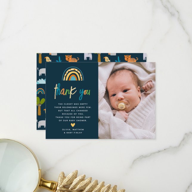 Carte De Remerciements Cute Safari Jungle Animal Wild Un Baby shower (Devant/Arrière en situation)