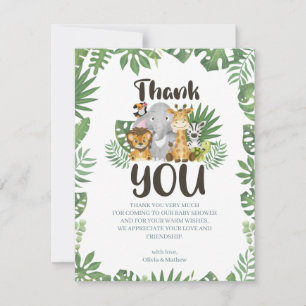 Carte De Remerciements Cute Safari Jungle Baby Animaux 