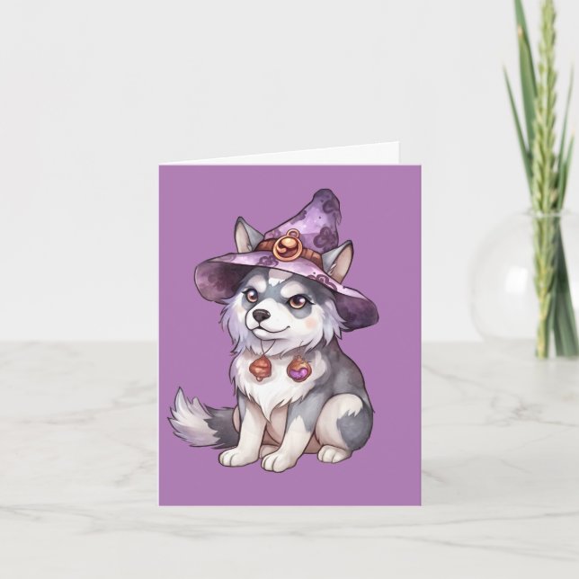 Carte De Remerciements Cute Siberian Husky Chien en Casquette sorcier (Devant)