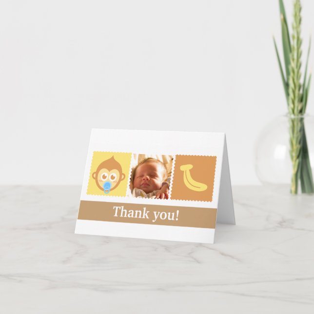 Carte De Remerciements Cute singe et Baby shower bananier (Devant)