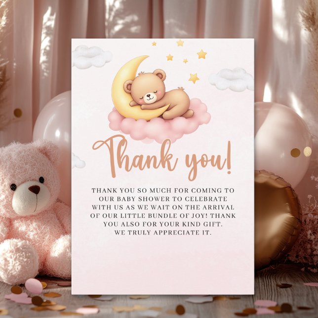 Carte De Remerciements Cute Sleeping Bear Baby Shower Girl  (Créateur téléchargé)