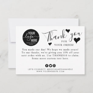 Carte De Remerciements Cute Small Business Custom Logo Social Media Heart