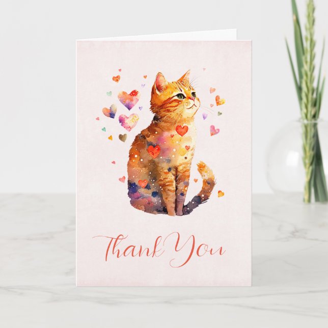 Carte De Remerciements Cute Tabby Chat avec Coeurs (Devant)