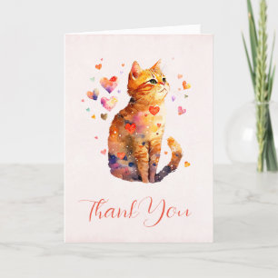 Carte De Remerciements Cute Tabby Chat avec Coeurs