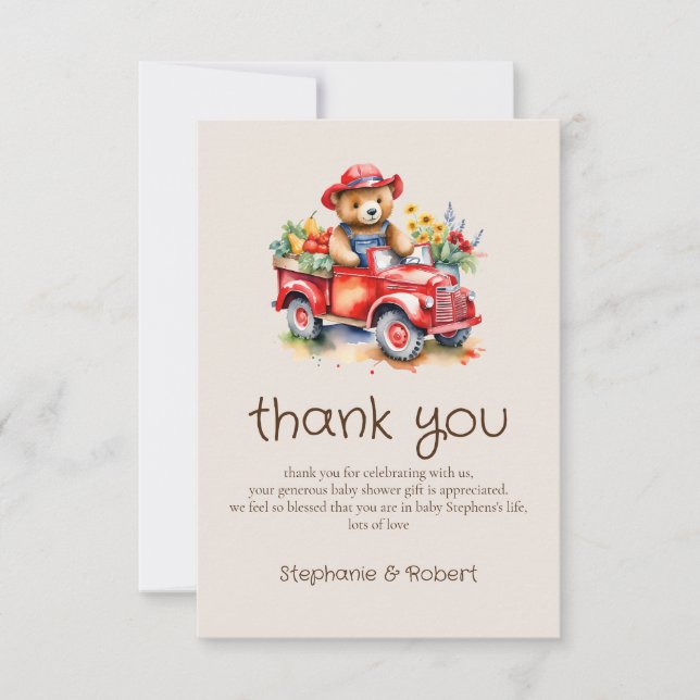 Carte De Remerciements Cute Teddy Cultivé localement Baby shower rouge ra (Devant)