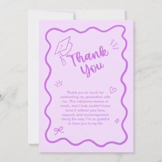 Carte De Remerciements Cute Trendy Pink Wavy Border Graduation
