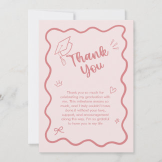 Carte De Remerciements Cute Trendy Pink Wavy Border Graduation