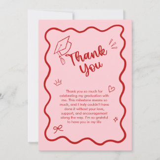 Carte De Remerciements Cute Trendy Pink Wavy Border Graduation