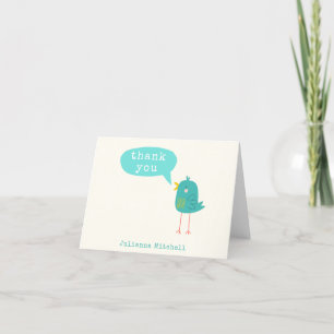 Carte De Remerciements Cute Turquoise Blue Bird Nom Personnalisé