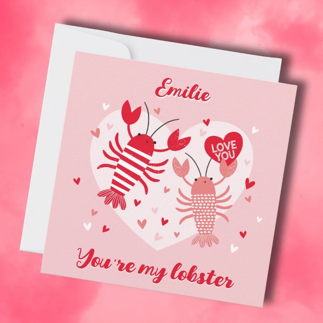 Carte De Remerciements Cute Valentine's homards amoureux rouge et rose (Créateur téléchargé)