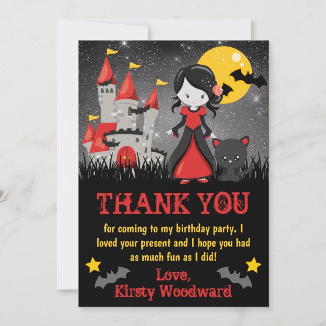 Carte De Remerciements Cute Vampire Girl and Castle Halloween Anniversair (Devant)