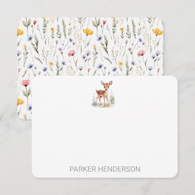 Carte De Remerciements Cute Watercolor Deer Kids papeterie (Devant / Derrière)