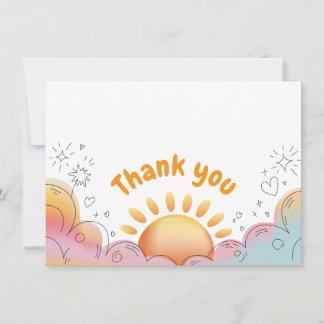 Carte De Remerciements Cute Watercolor Sun and Sparkles Doodle