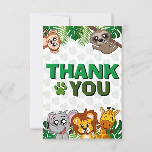 Carte De Remerciements Cute Wild One Jungle Safari Animaux premier annive (Devant)
