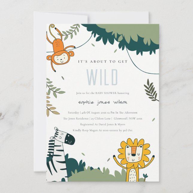 Carte De Remerciements Cute Wild Tropic Jungle Animaux Baby shower Invita (Devant)