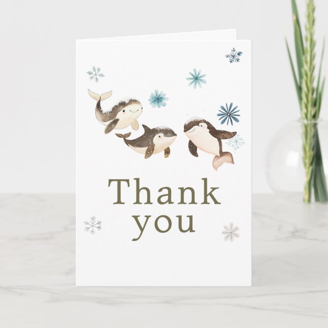Carte De Remerciements Cute Winter Arctic Whale Birthday Party (Devant)