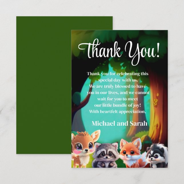 Carte De Remerciements Cute Woodland amis renard skunk raccoon cerf (Devant / Derrière)