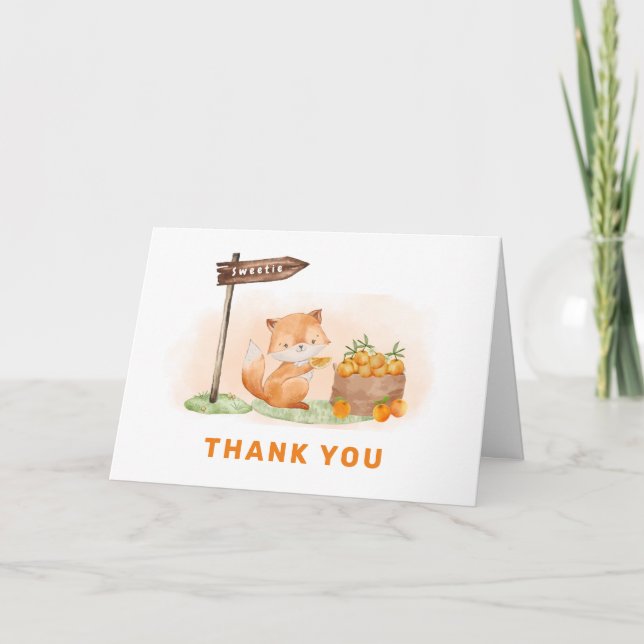 Carte De Remerciements Cute Woodland Fox Citrus Orange Farm Baby shower (Devant)