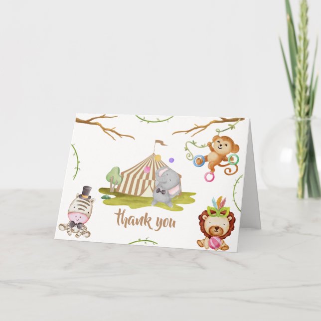 Carte De Remerciements Cute Woodland Safari Baby shower animal de cirque (Devant)