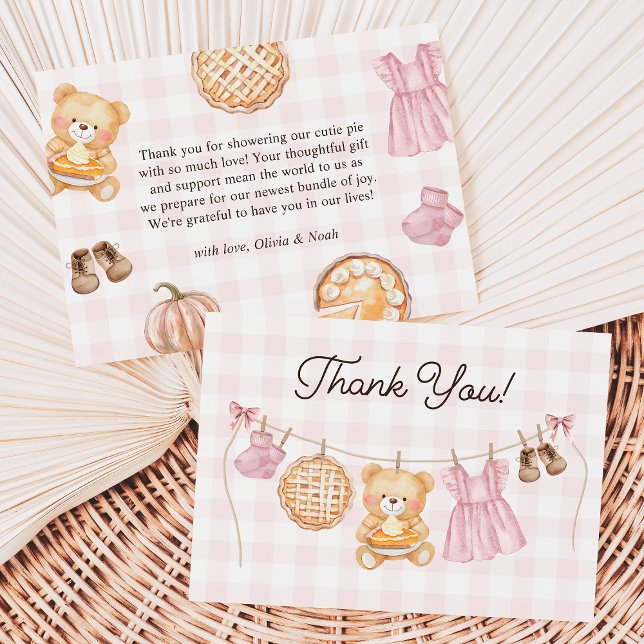 Carte De Remerciements Cutie Pie Rose Automne Teddy ours Baby shower fill (Créateur téléchargé)