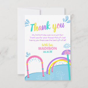 Carte De Remerciements Cuties Splish Splash Parc aquatique Fille Annivers