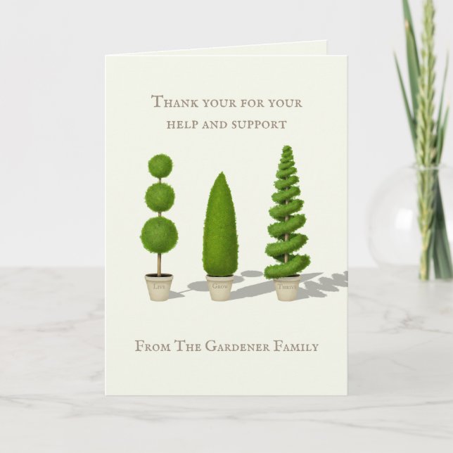 Carte De Remerciements Cypress Topiary personnalisable "Live Grow Thrive" (Devant)