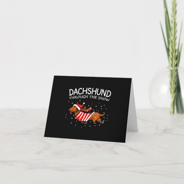 Carte De Remerciements Dachshund à travers la neige drôle chien Noël (Devant)