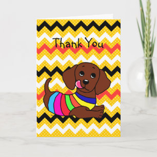 Carte De Remerciements Dachshund Cartoon 1 Coeurs