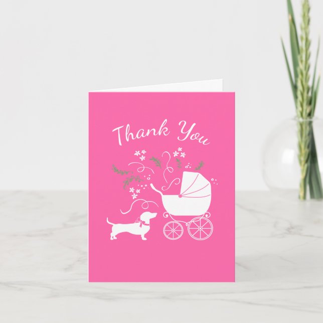 Carte De Remerciements Dachshund Weiner Baby shower de chien French Pink  (Devant)