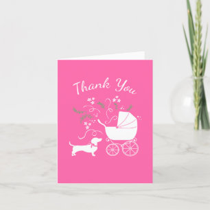 Carte De Remerciements Dachshund Weiner Baby shower de chien French Pink