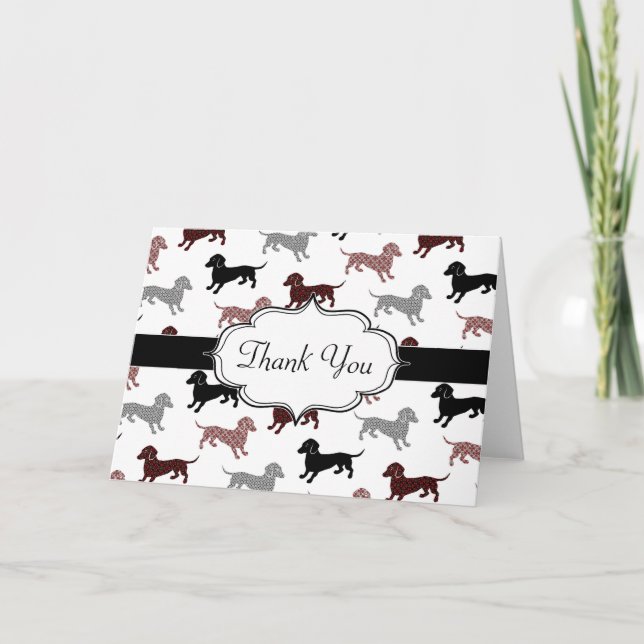 Carte De Remerciements Dachshunds en Damask Motif mignon (Devant)