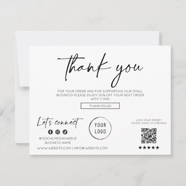 Carte de remerciements d'affaires à script moderne (Devant)