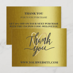 Carte de remerciements d'affaires métal or moderne