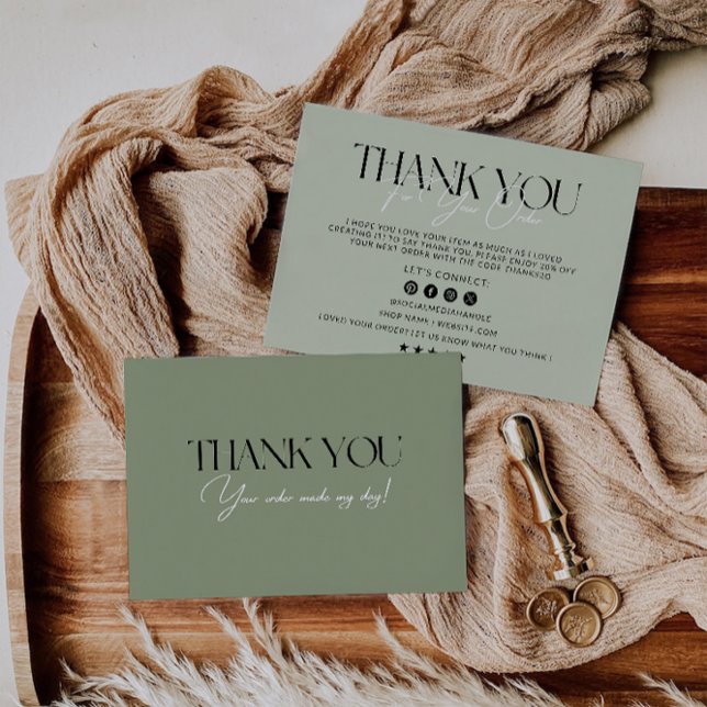 Carte de remerciements d'affaires Sage Green (Sage Green Business Thank You Card)